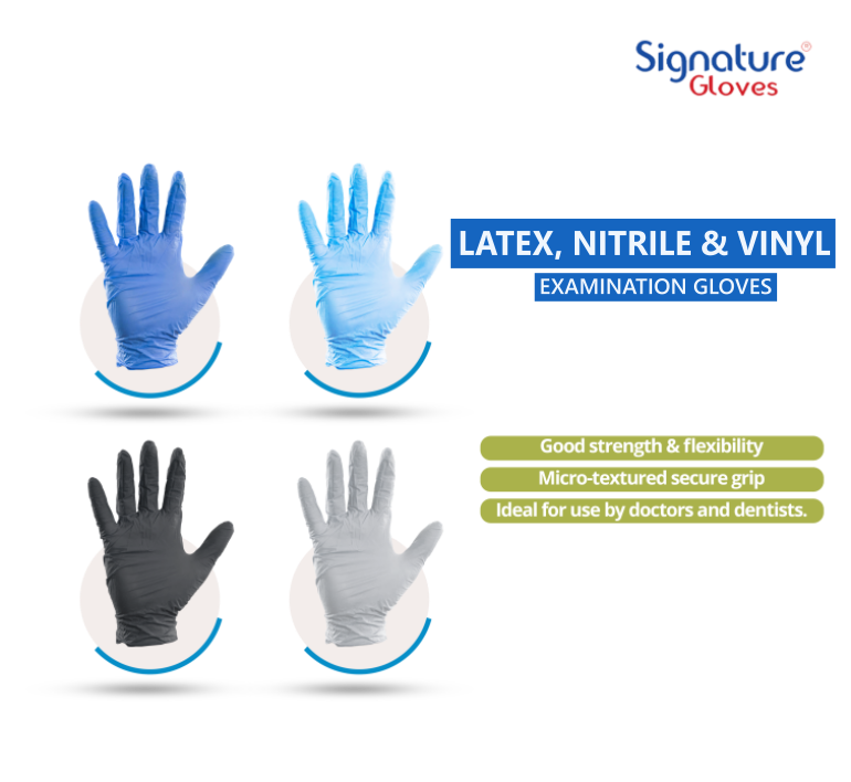 Healthcare professional wearing Signature examination gloves