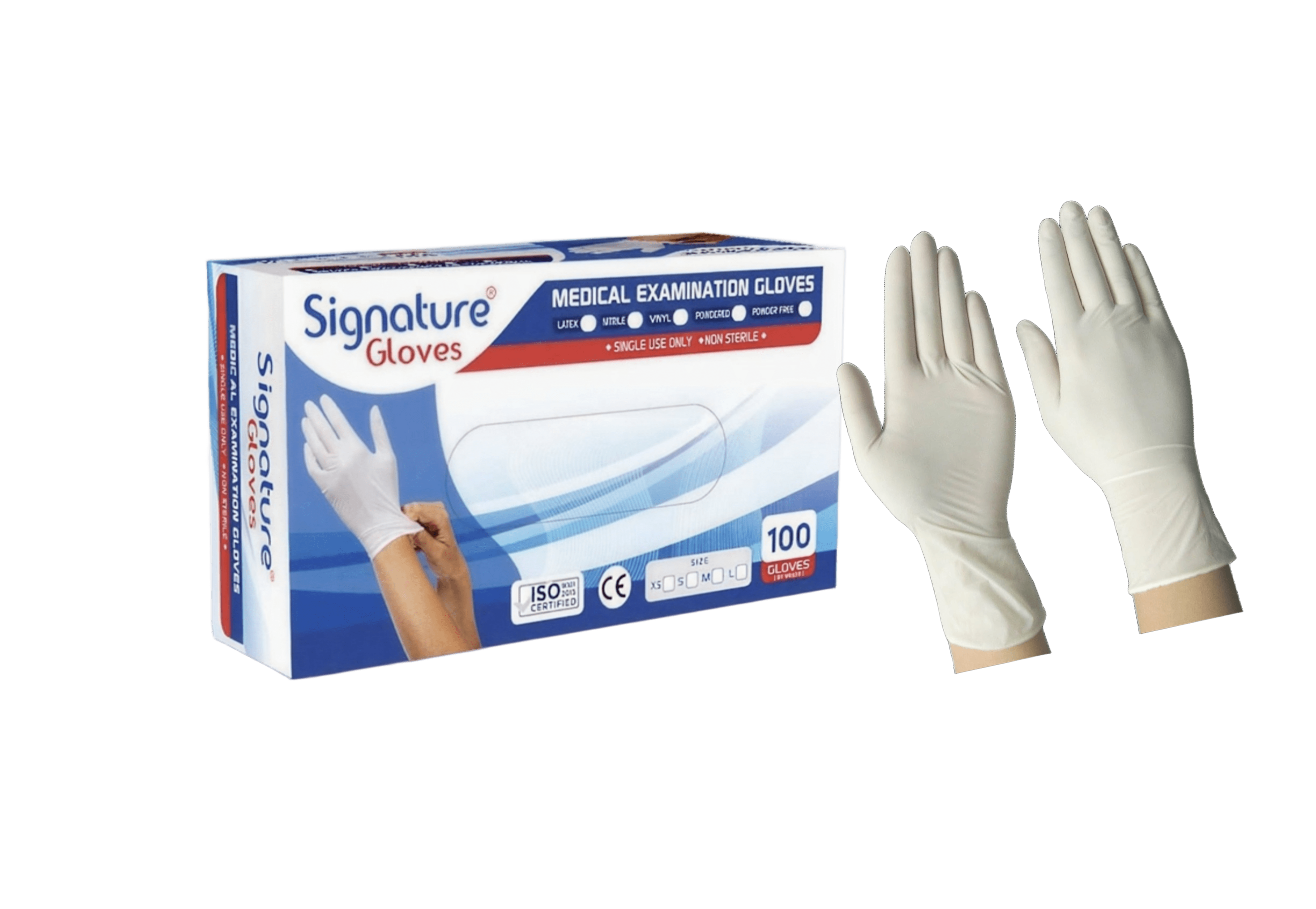 Powdered latex examination gloves