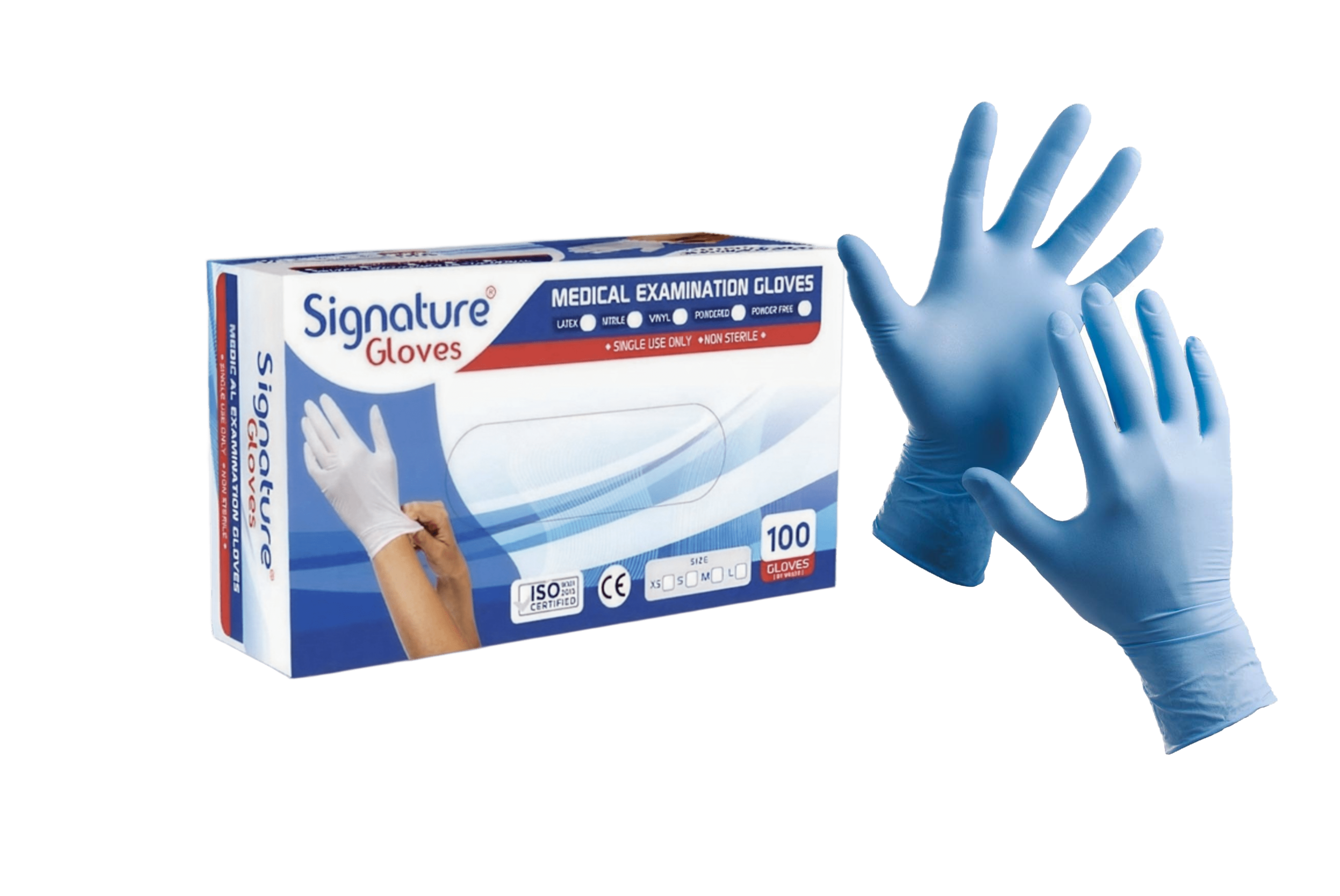 Blue nitrile examination gloves