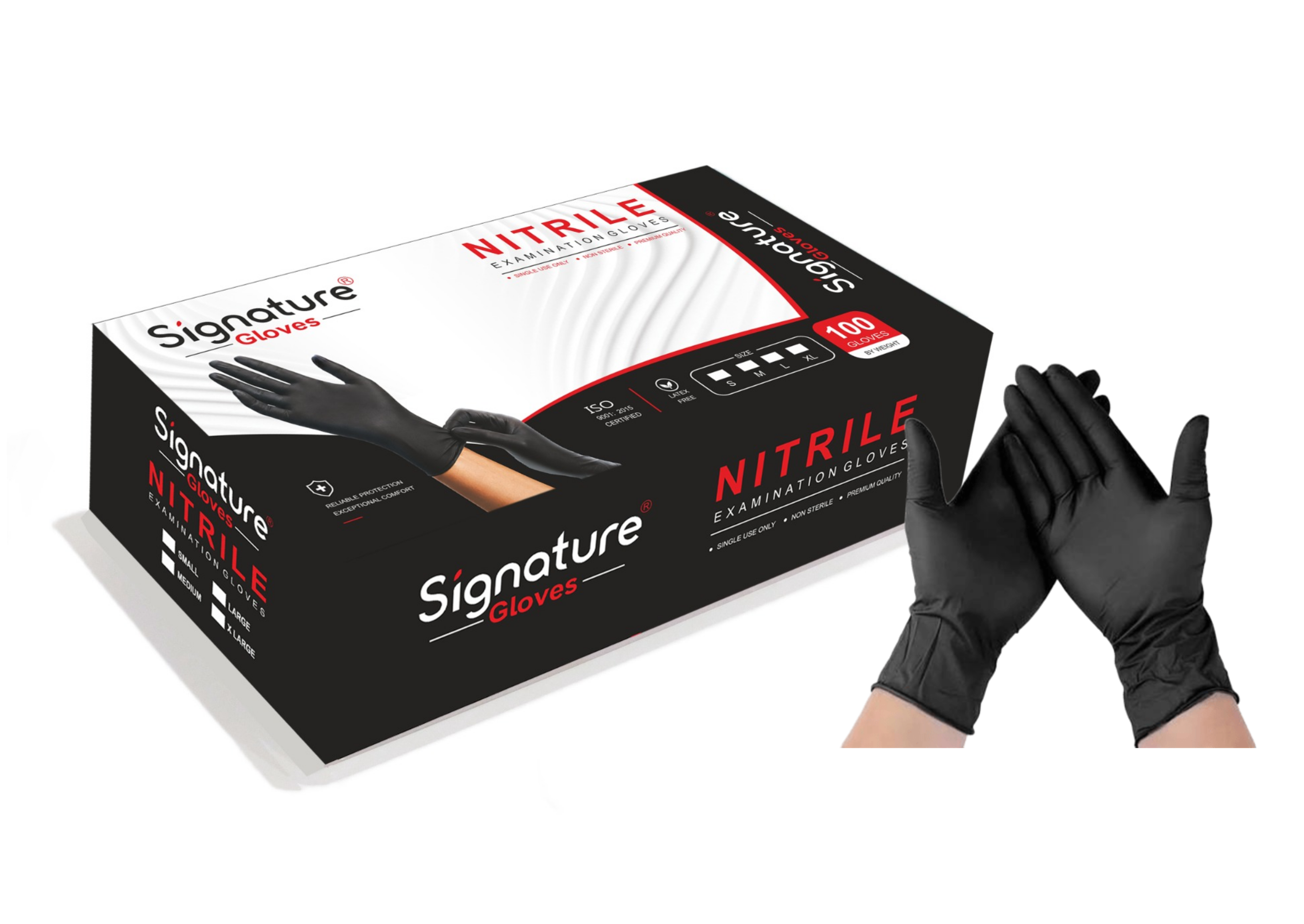 Black nitrile examination gloves